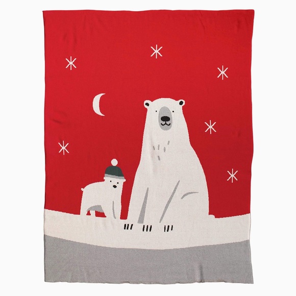Creative Co-Op red polar bear knit throw blanket. NWT - Picture 4 of 5